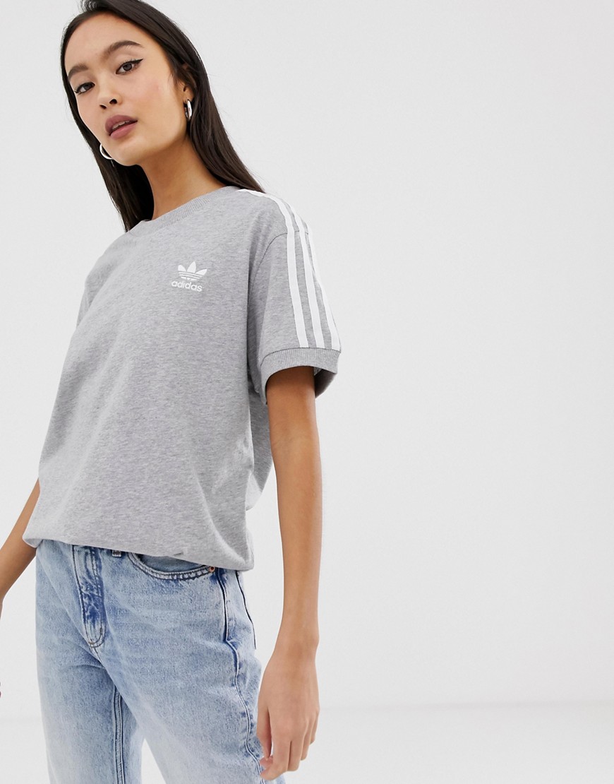 adidas Originals – adicolor – grå t-shirt med tre ränder