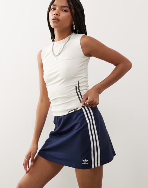 adidas Originals Adicolor 3-stripes mini skirt in navy and white