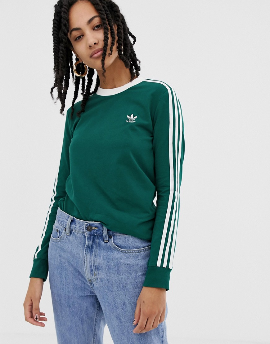 Adidas Originals – adicolor – Grön långärmad t-shirt med tre ränder