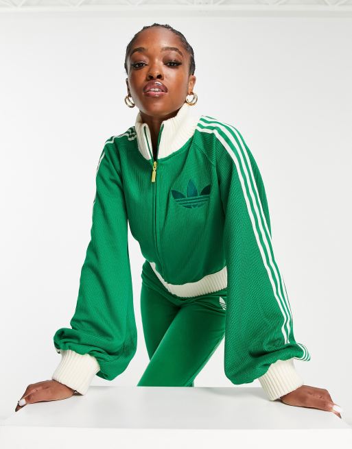 adidas Originals – adicolor – Grön träningstopp i 70-talstil med blusärmar