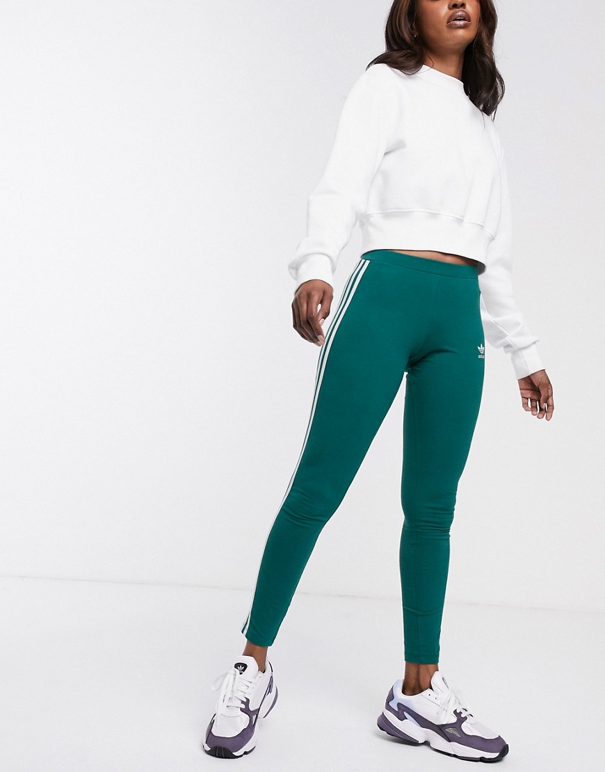 Adidas Originals – Adicolor – Gröna leggings med tre ränder