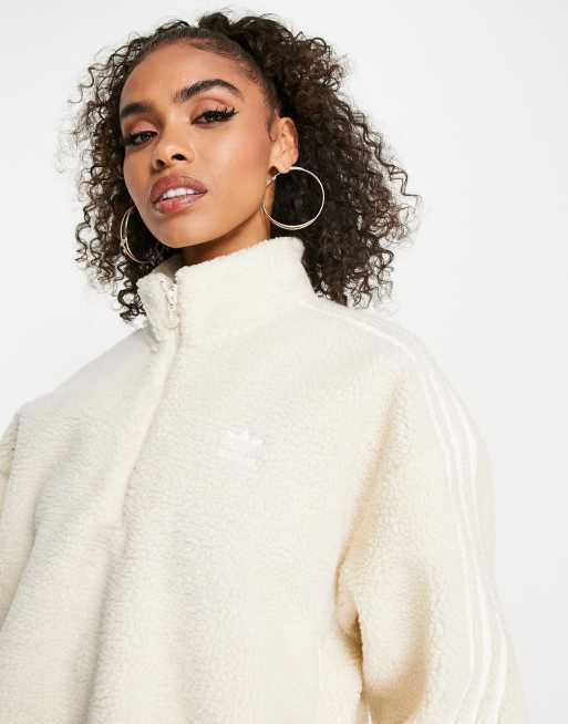 Originals adicolor half zip fleece in white | ASOS