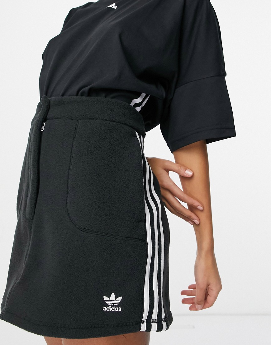 Adidas Originals Adicolor high waist 3-Stripes fleece mini skirt in black