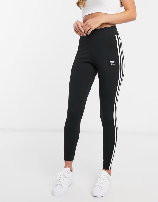 Cotton high waist leggings with side stripes, 7-15 years, black, Adidas  Originals