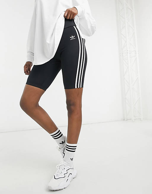 adidas Originals adicolor high waisted three stripe legging shorts in black