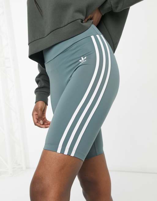 adidas Originals adicolor high waisted stripe legging shorts in blue oxide | ASOS