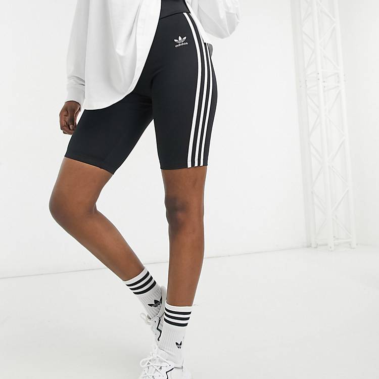 adidas Originals adicolor high waisted three stripe logo legging shorts in  black