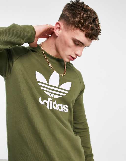 adidas Originals - adicolor - Kakigrøn sweatshirt med stort trekløverlogo