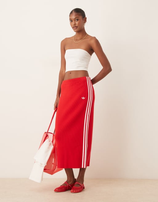 adidas Originals Adicolor knit 3-stripes skirt in better scarlet