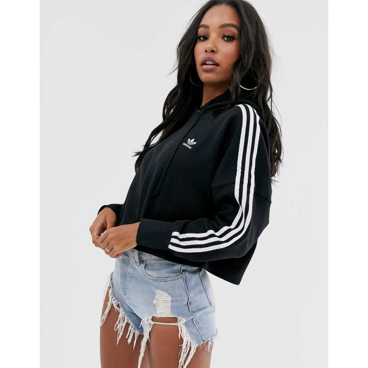 Adidas originals adicolor cropped hoodie in black 2025
