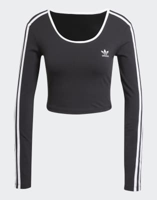 adidas Originals - Adicolor - Langärmliges Cropped-Shirt in Schwarz mit 3-Streifen-Logo