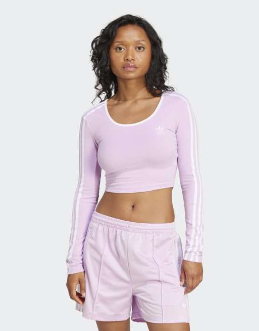adidas Originals – Adicolor – Langärmliges Cropped-T-Shirt in Light Orchid mit 3-Streifen-Logo