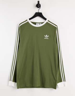 adidas Originals adicolor Langarmliges Shirt in Khaki mit den drei Streifen ASOS