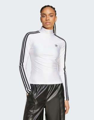 adidas Originals - Adicolor - Langärmliges Shirt in Weiß mit 3-Streifen-Logo und Stehkragen