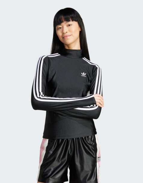 adidas Originals – Adicolor – Langärmliges T-Shirt in Schwarz mit 3-Streifen-Logo und Stehkragen - view 1