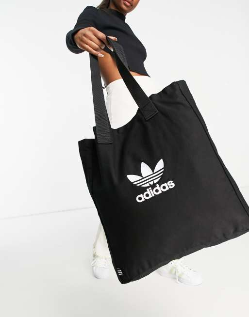 adidas Originals adicolor large logo canvas tote bag in black