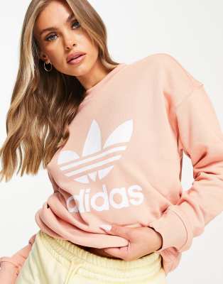 Adidas Originals Adicolor Large Logo Sweatshirt In Blush neutral