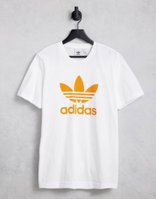 adidas Originals adicolor large logo t-shirt in white and orange