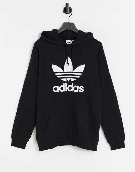 adidas Originals adicolor large trefoil hoodie in black | ASOS