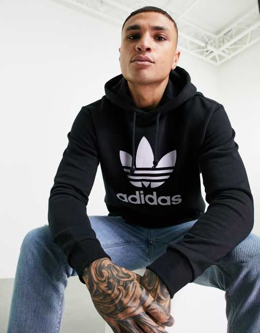 adidas Originals adicolor large trefoil hoodie in black