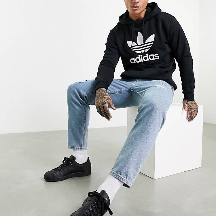 adidas Originals adicolor large trefoil hoodie in black | ASOS