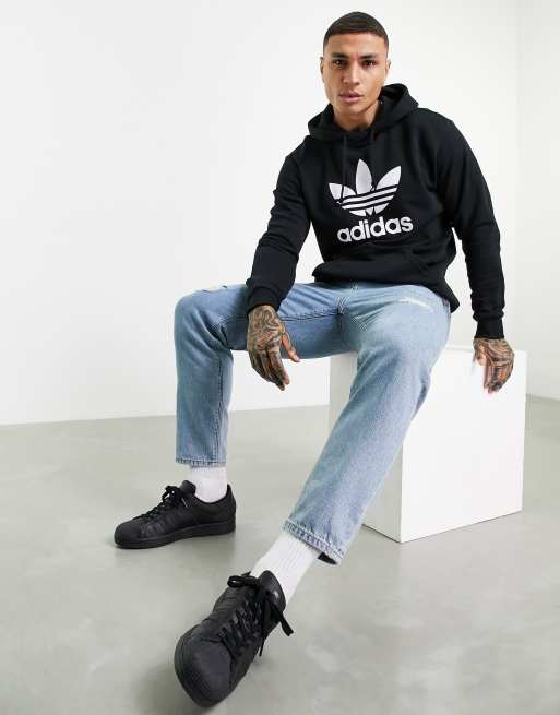 adidas Originals adicolor large trefoil hoodie in black | ASOS