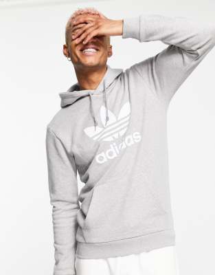 Adidas trefoil hoodie grey hot sale