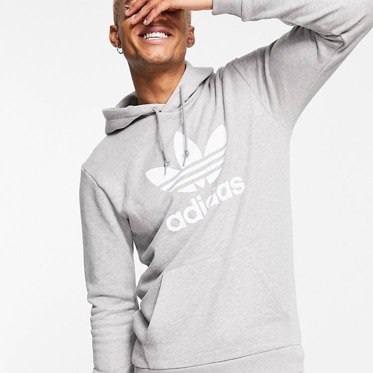 adidas Originals adicolor large trefoil hoodie in gray | ASOS