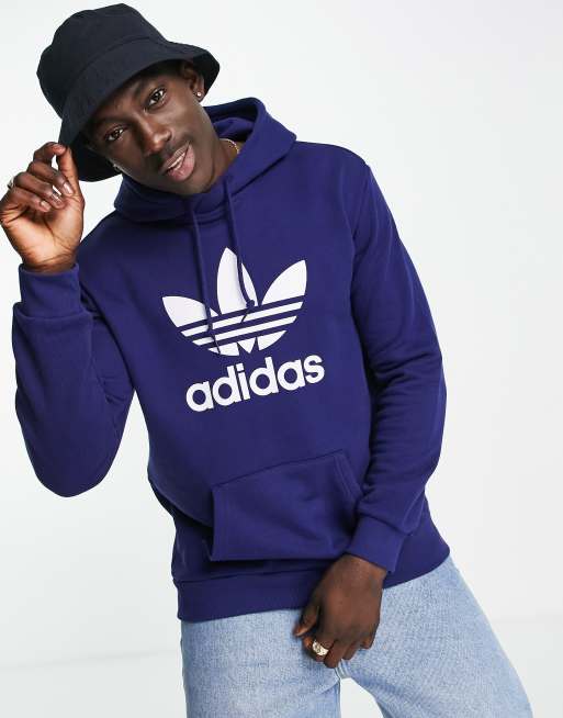 Adidas originals trefoil hoodie navy store