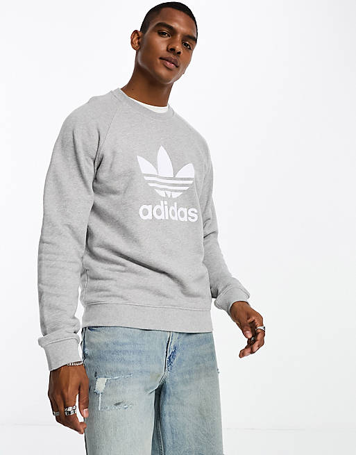 adidas Originals adicolor large trefoil logo sweatshirt in grey