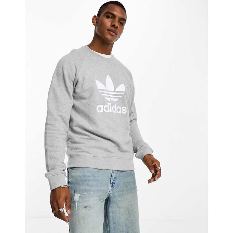 adidas Originals adicolor large trefoil logo sweatshirt in grey ASOS
