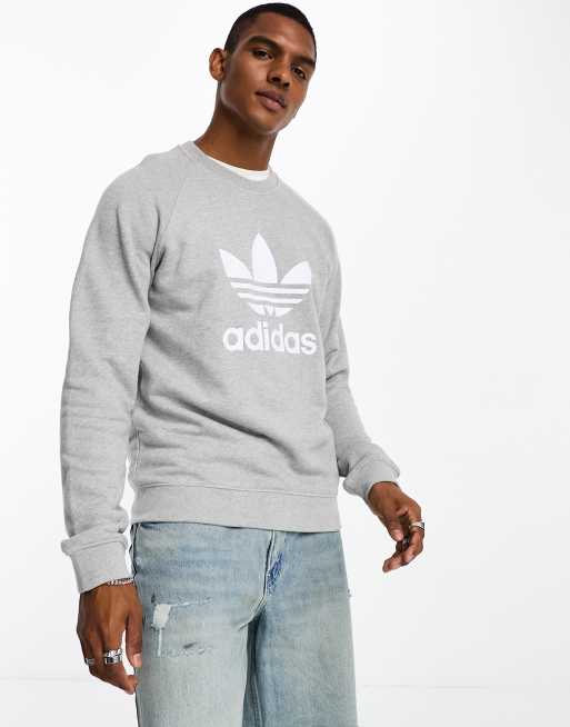 adidas Originals adicolor large trefoil logo sweatshirt in grey | ASOS