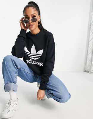 adidas Originals adicolor large trefoil sweatshirt in black