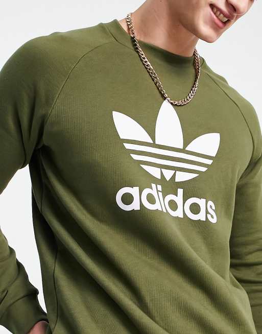 Adidas originals trefoil crew neck sweatshirt in khaki best sale