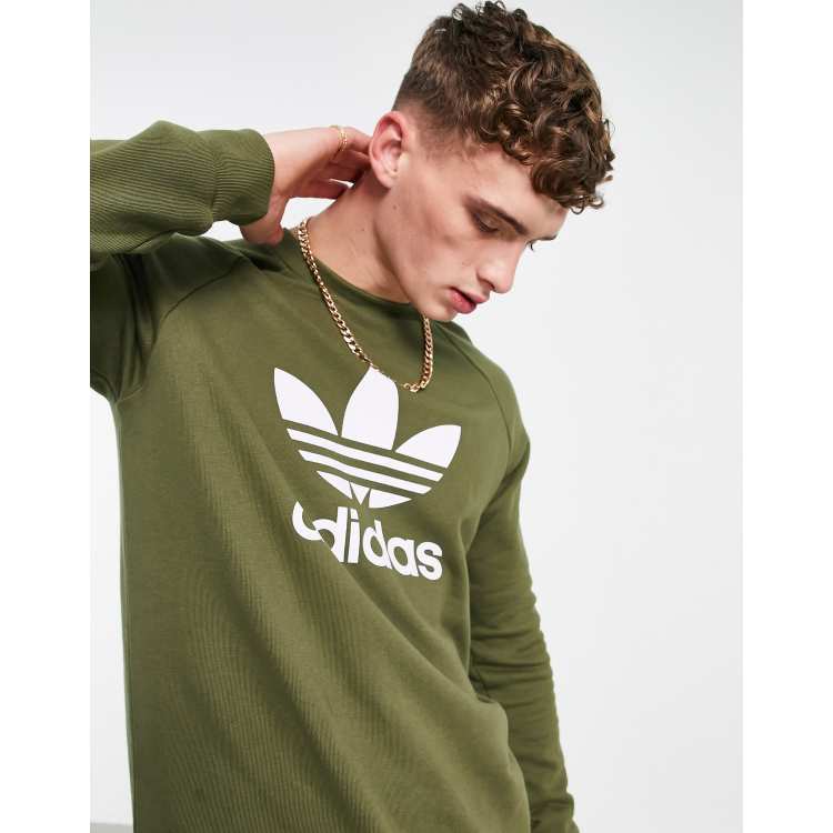 adidas Originals adicolor large trefoil sweatshirt in khaki ASOS