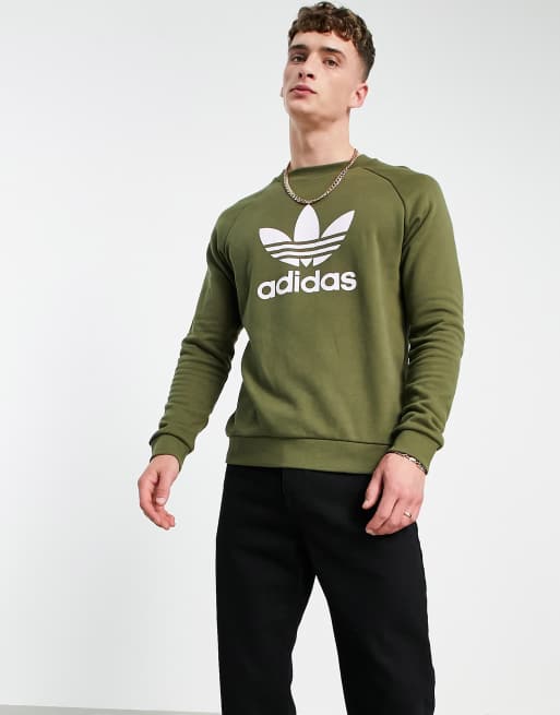 adidas Originals adicolor large trefoil sweatshirt in khaki