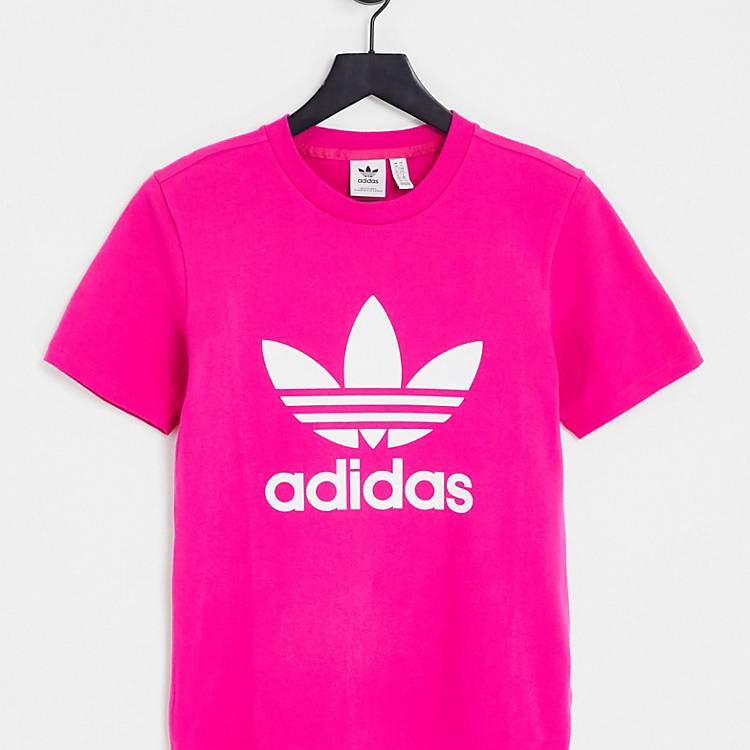 adidas Originals adicolor large trefoil t-shirt in bright pink | ASOS