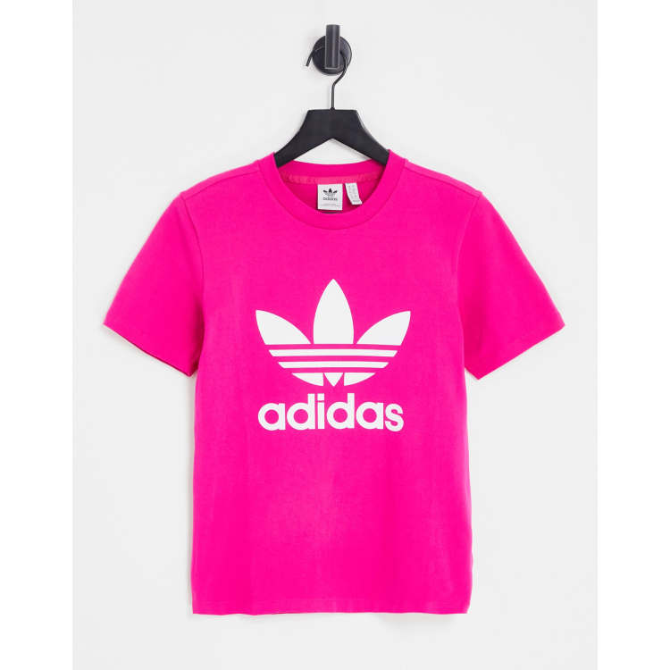 adidas Originals ASOS t-shirt large in bright | adicolor pink trefoil