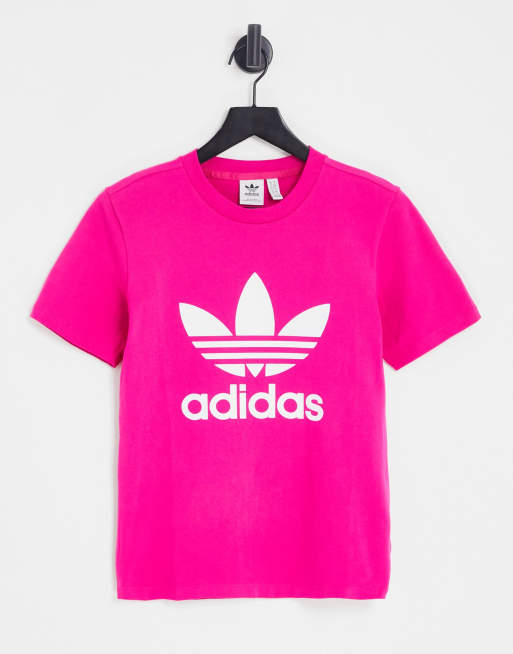 adidas Originals adicolor large trefoil t-shirt in bright pink | ASOS