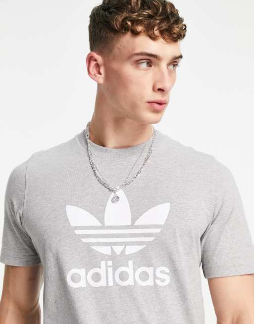 Doelwit voor Efficiënt adidas Originals adicolor large trefoil t-shirt in gray | ASOS