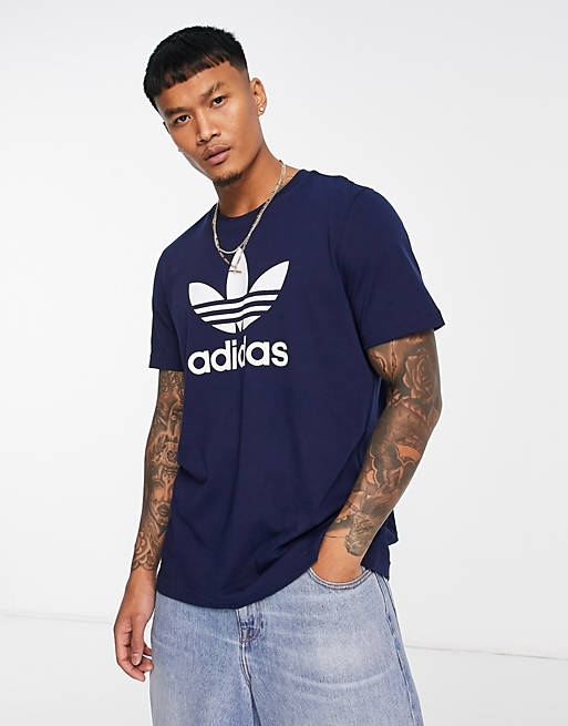 adidas Originals Adicolor large trefoil T-shirt in navy |