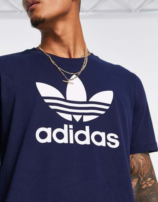 Adidas Originals Adicolor Large Trefoil T-Shirt in Navy