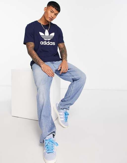 adidas Originals Adicolor large trefoil T shirt in navy ASOS