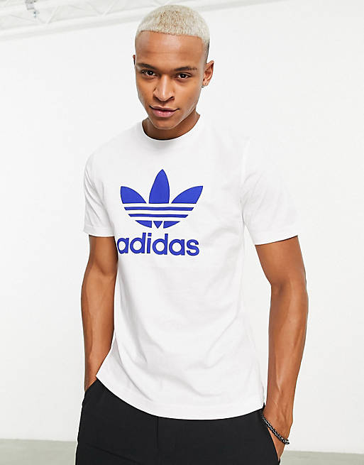 adidas Originals adicolor large trefoil t-shirt in white and blue | ASOS