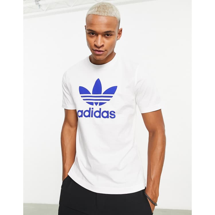 adidas Originals adicolor large trefoil t-shirt in white and blue | ASOS