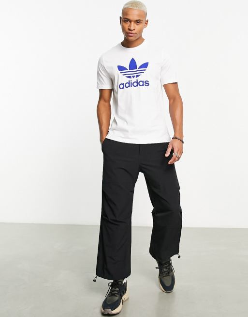 adidas Originals adicolor large trefoil t shirt in white and blue
