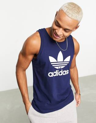 Adidas Originals Adicolor Trefoil Graphic Tank In Blue