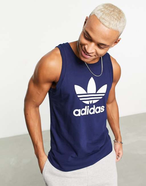 Handschrift betreuren regeren adidas Originals adicolor large trefoil tank top in navy | ASOS