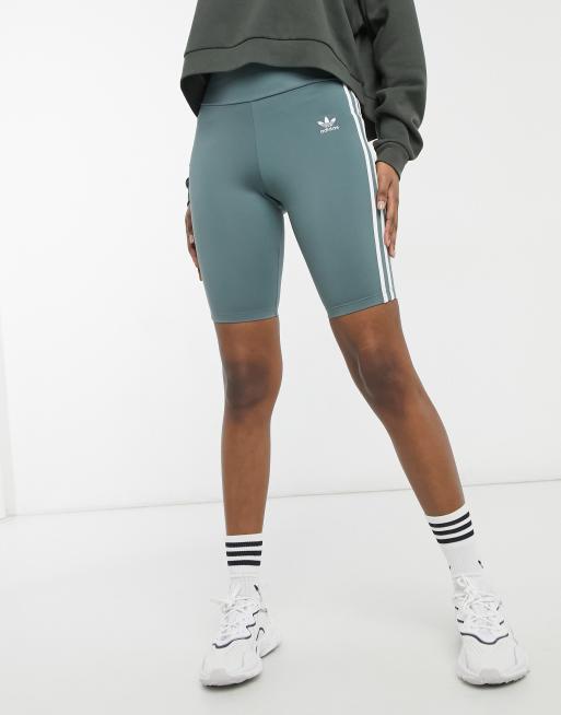 adidas Originals adicolor Leggings corti a vita alta blu ossido con tre strisce