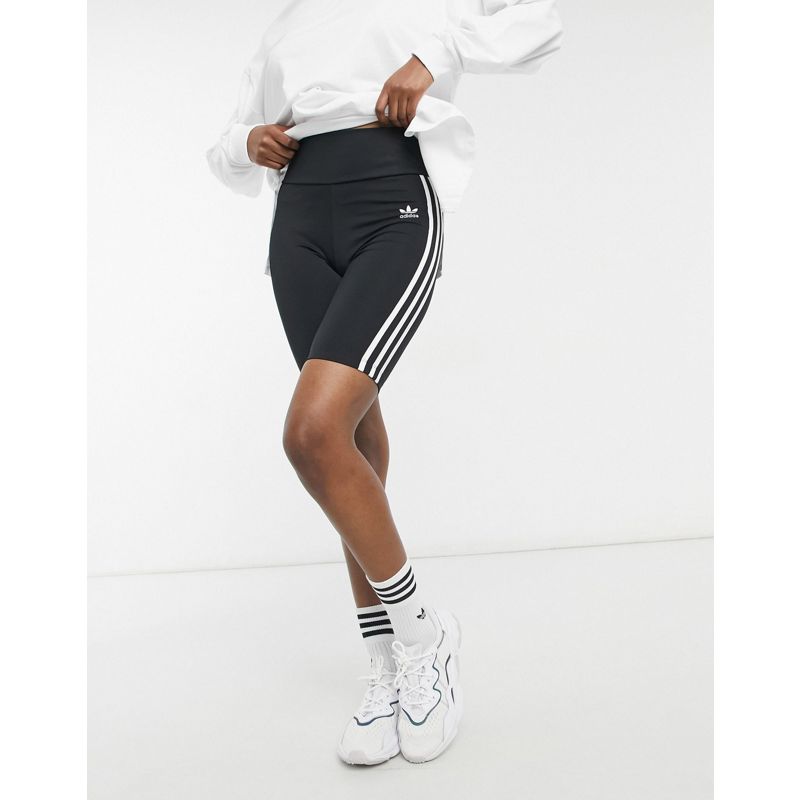 Donna mGzaa adidas Originals - adicolor - Leggings corti a vita alta neri con tre strisce